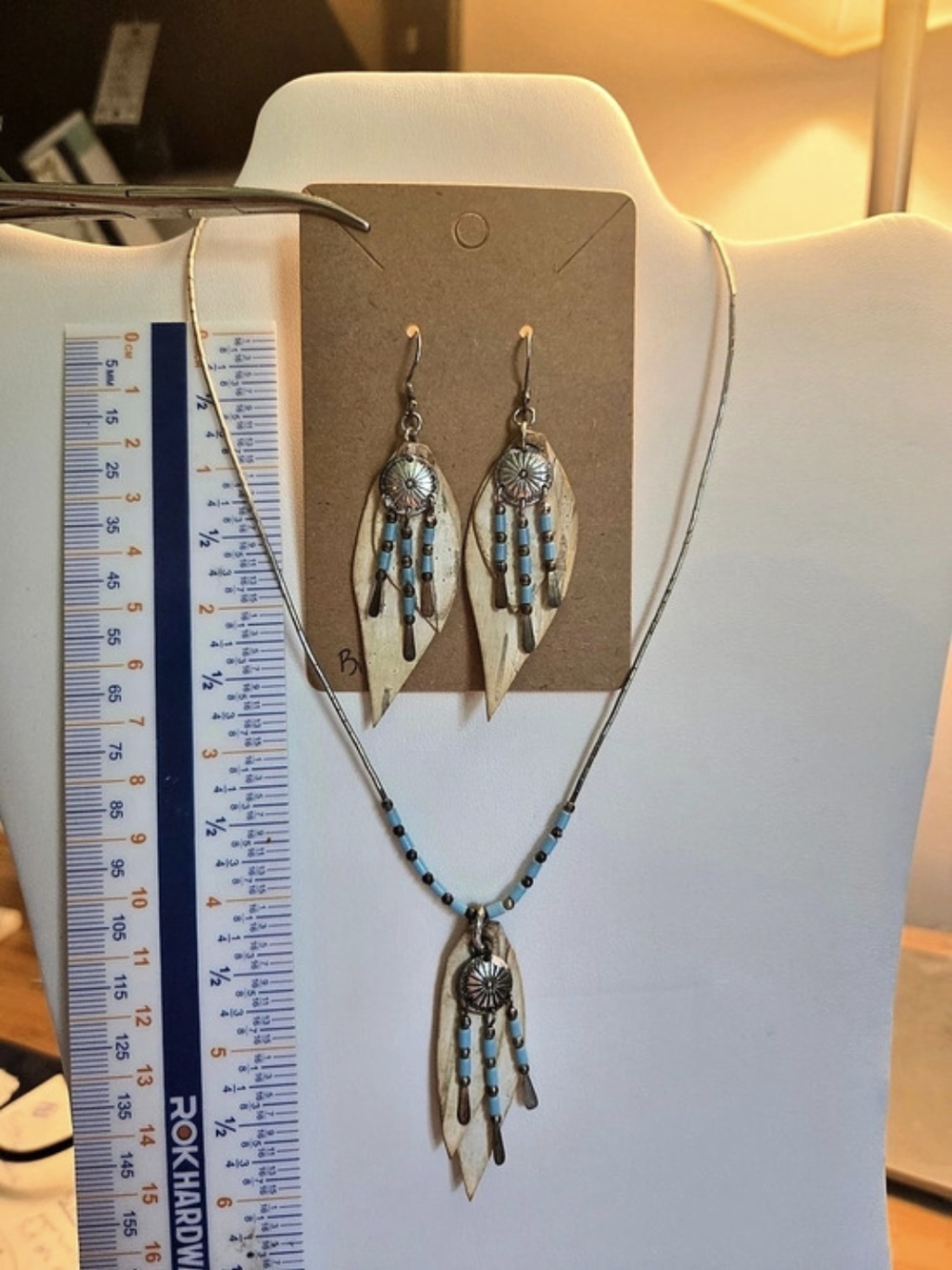 Natural Birch And Bead Earring And Necklace Set